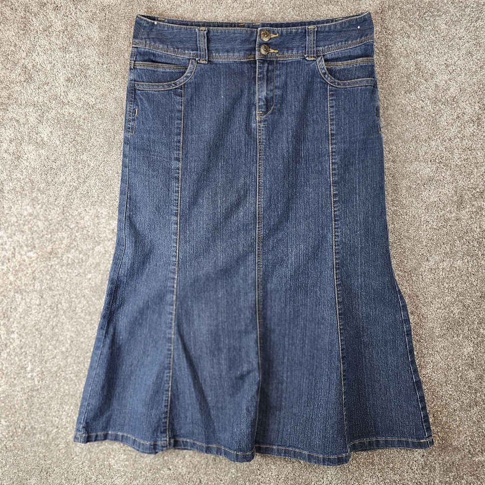 Christopher & Banks Blue Midi A-line Skirt